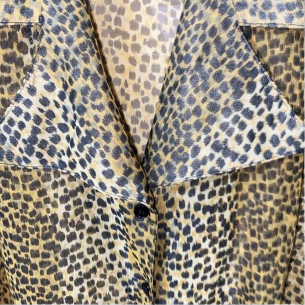 Vintage Tiramisu Sheer Leopard Print Tie-Front Blouse 90s Y2K Mob Wife Glam - Picture 4 of 7